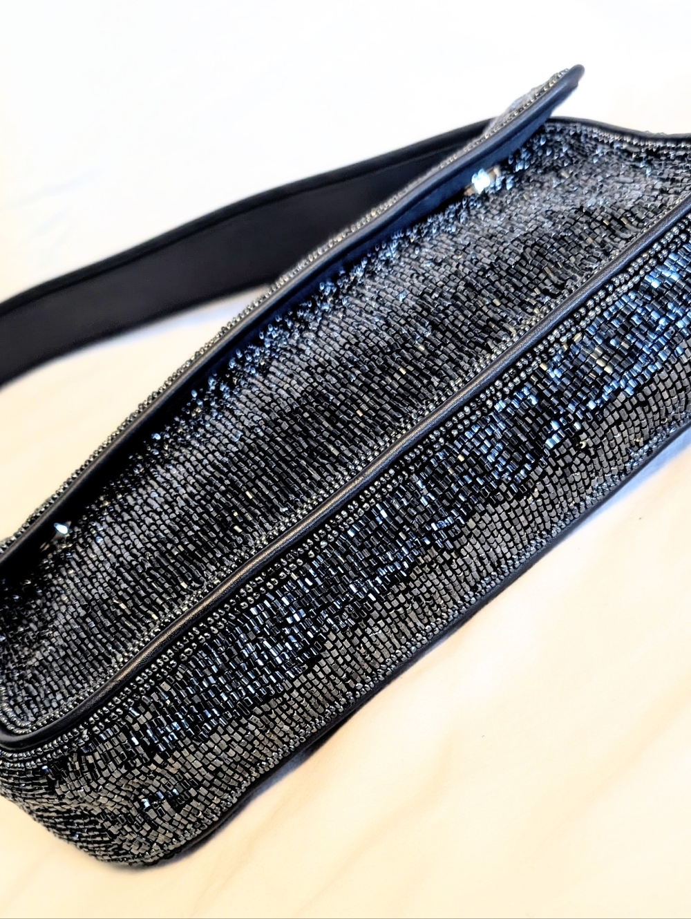 STAUD Tommy Beaded Bag Navy Sparkle - Picture 3 of 11